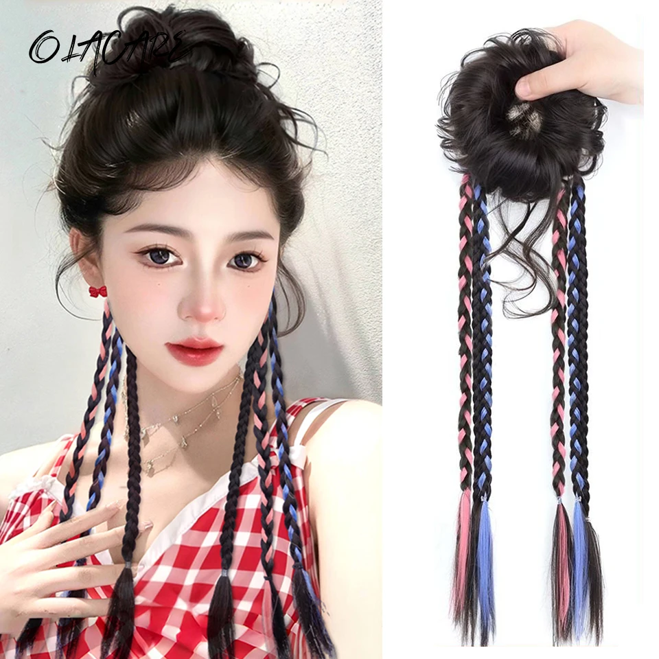 OLACARE Synthetic Natural Twist Braid Hair Extensions Women's Clip-In Double Braided Ponytail New Chinese Style Synthetic Hair