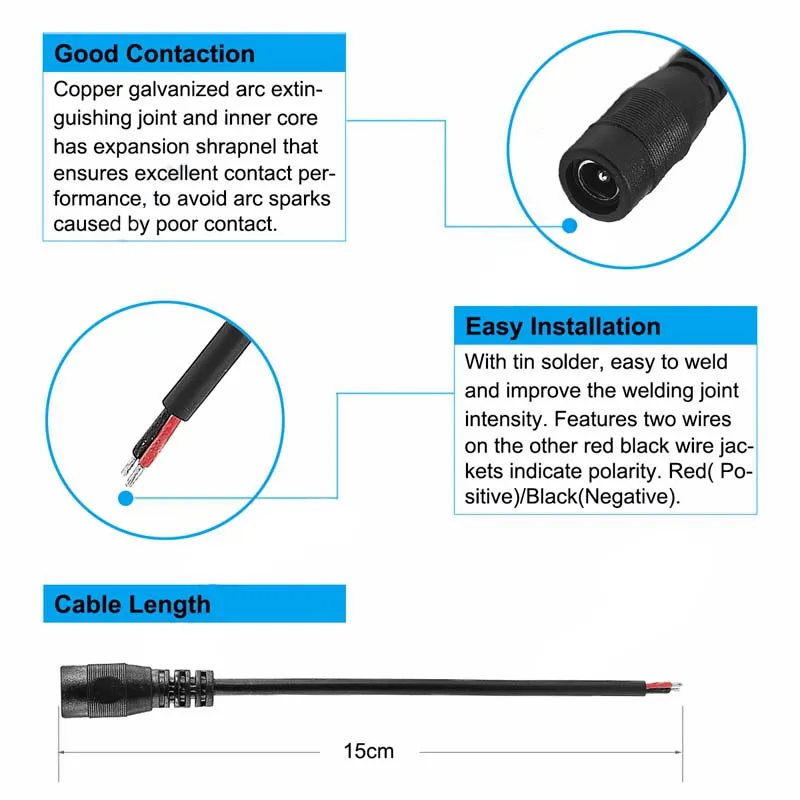 DC 12V Male Female Connector Cable 5.5mm*2.1mm Power Plug Wire 2PIN Pigtail Connect Cord For LED Strip Light CCTV Camera Router