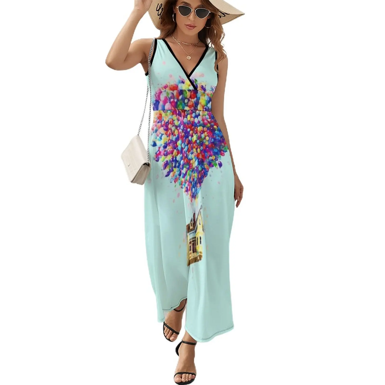 

Watercolor house in the air Sleeveless Dress Women's summer long dress Summer dresses for women