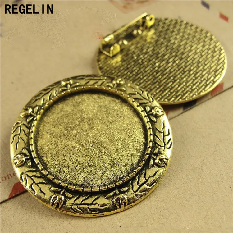 REGELIN 5pcs/lot Inner size 25mm brooch base Pendant Setting Fit Cabochon Brooch Setting Tray DIY Jewelry Findings