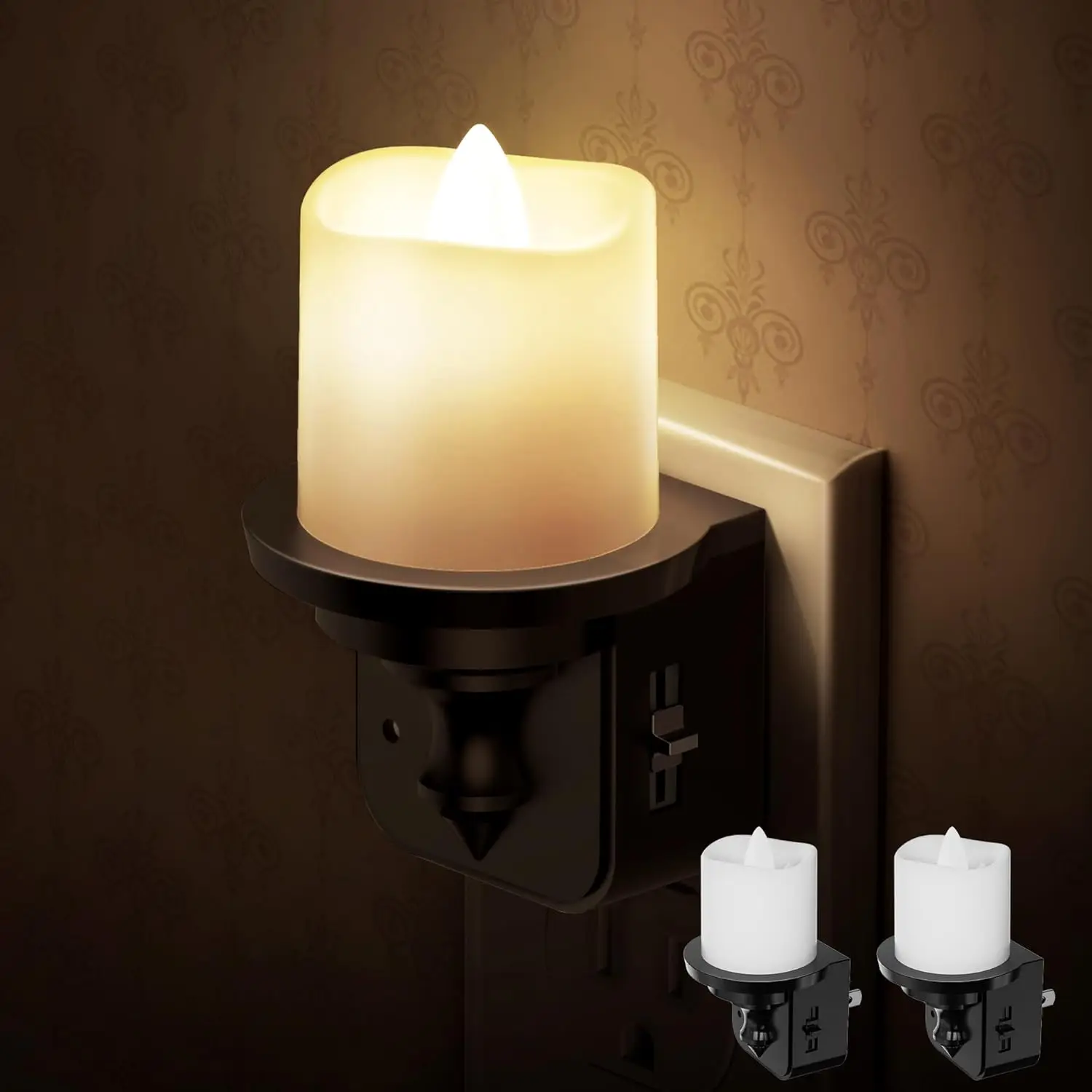 

Flameless Candle Night Light, 2 Pack Plug-in, Dimmable 0-100LM, Auto Sensor, Soft White for Kids Hallway