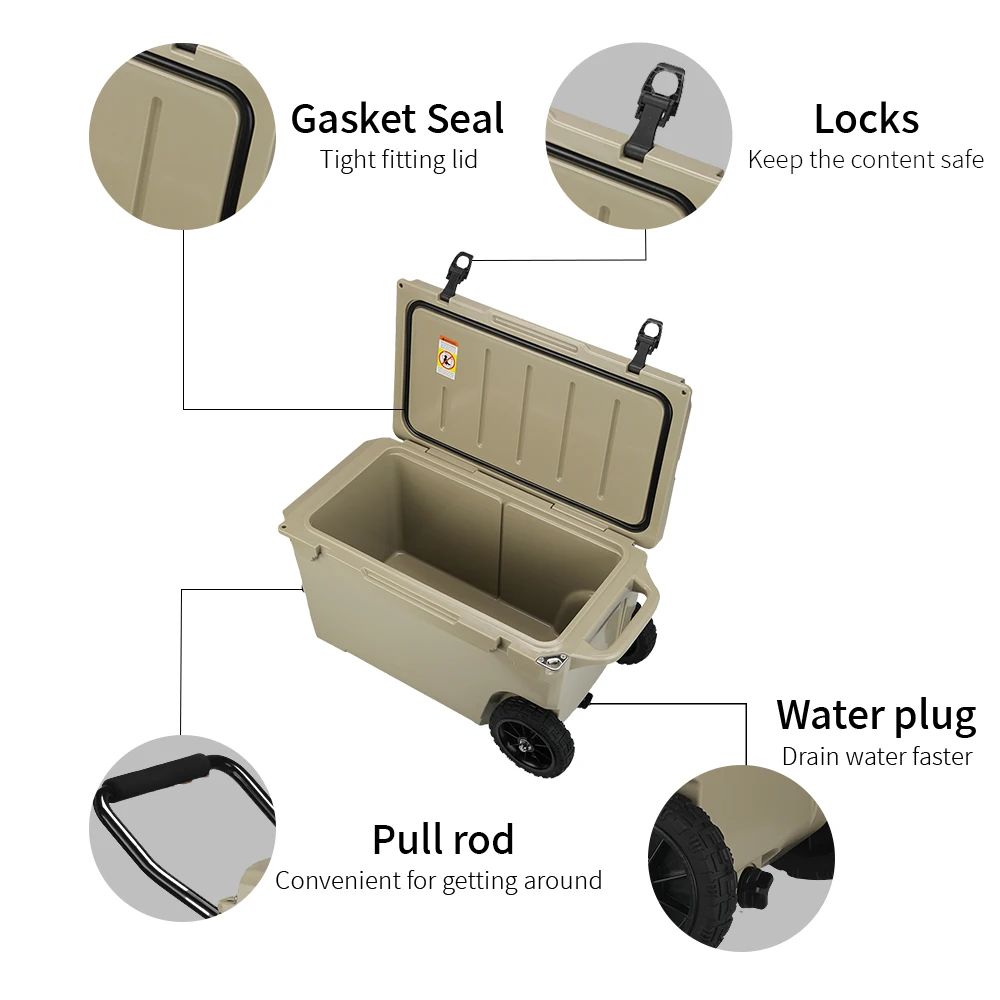 High Grade Portable Rotomolded Air Refrigeration Trolley Outdoor Cooler Box With Wheels and Handle Rotomolded cooler box view 3