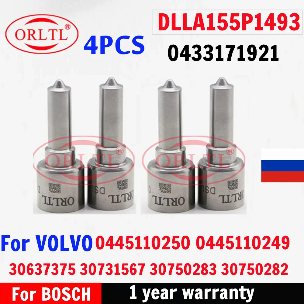 

4 форсунки 0445110250 DLLA155P1493 0433171921 Common Rail для VOLVO 30637375 30731567 30750283 30750282 MAZDA