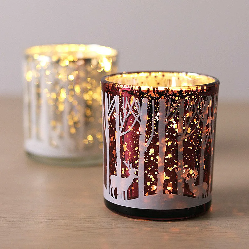 Snowflake Glass Candle Cup Empty Glass Christmas Tree Glass Ornaments Candle Jars Christmas Electroplated Candle Cup