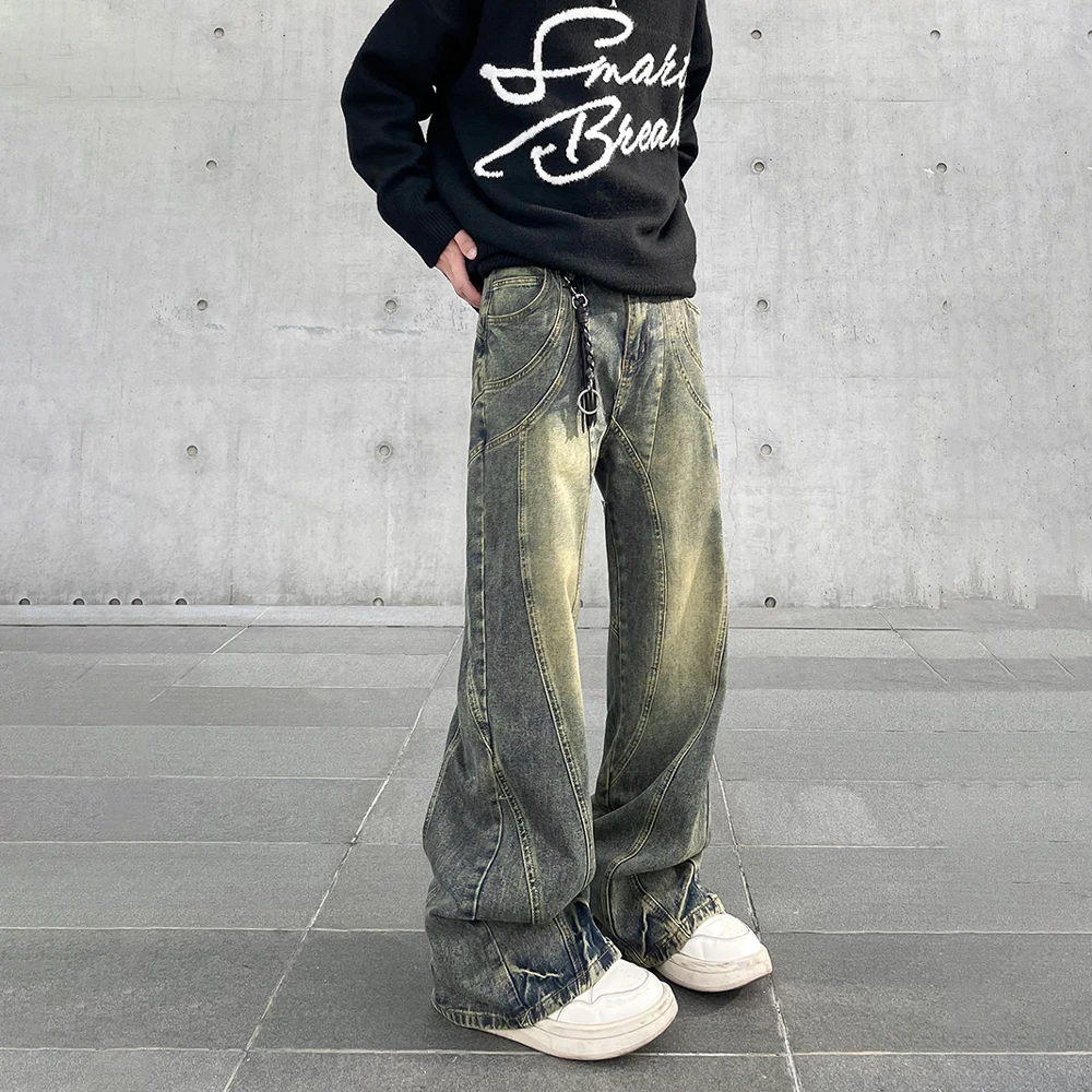 Jeans svasati Vintage da uomo pantaloni larghi a gamba larga autunno New Streetwear Fashion Distressed Original Street Y2k Denim Pants Winter