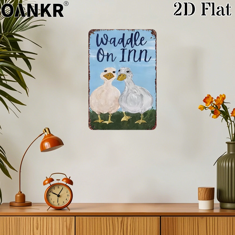 Vintage Metal Tin Sign, Waddle On Inn Ducks Retro Metal Signs for Man Cave Bedroom Home Wall Art Decor Plaque Accessories