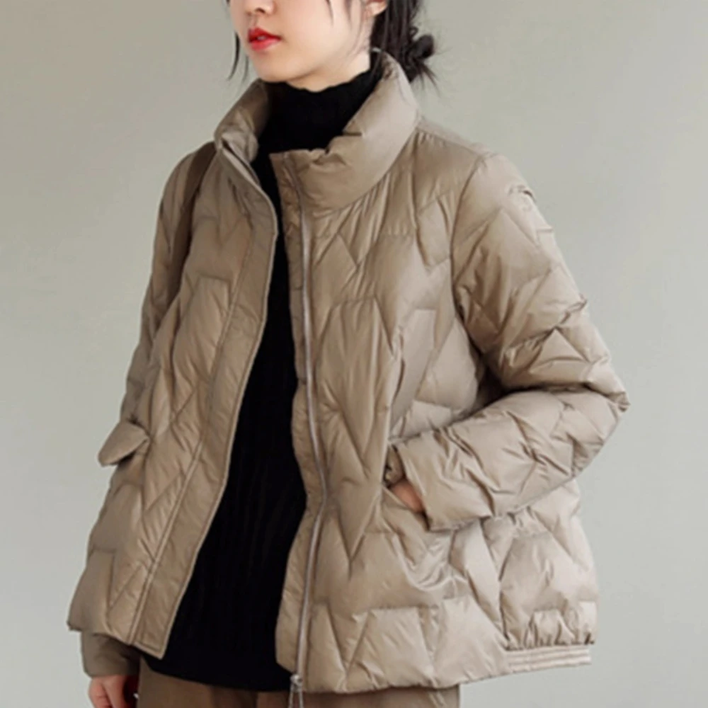 Women Lightweight Down Jacket Stand Collar Short White Duck Down Coat 2025 New Autumn Winter Fashion Loose Warm Outerwear Female