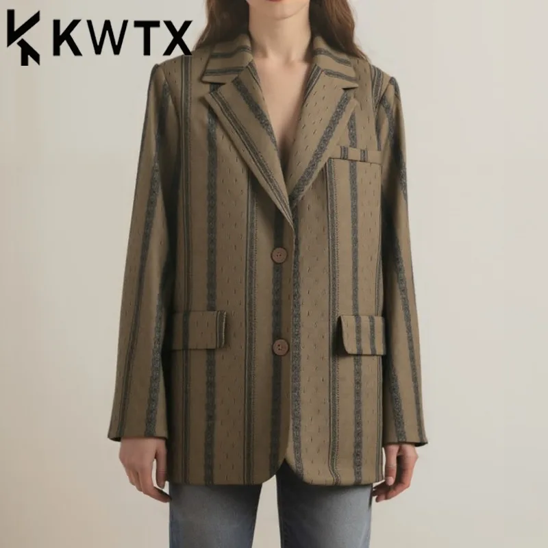

KWTX Women’s Color Block Blazer Notched Lapel Streetwear Elegant Spring 2025 Premium Chic Casual Designer Office