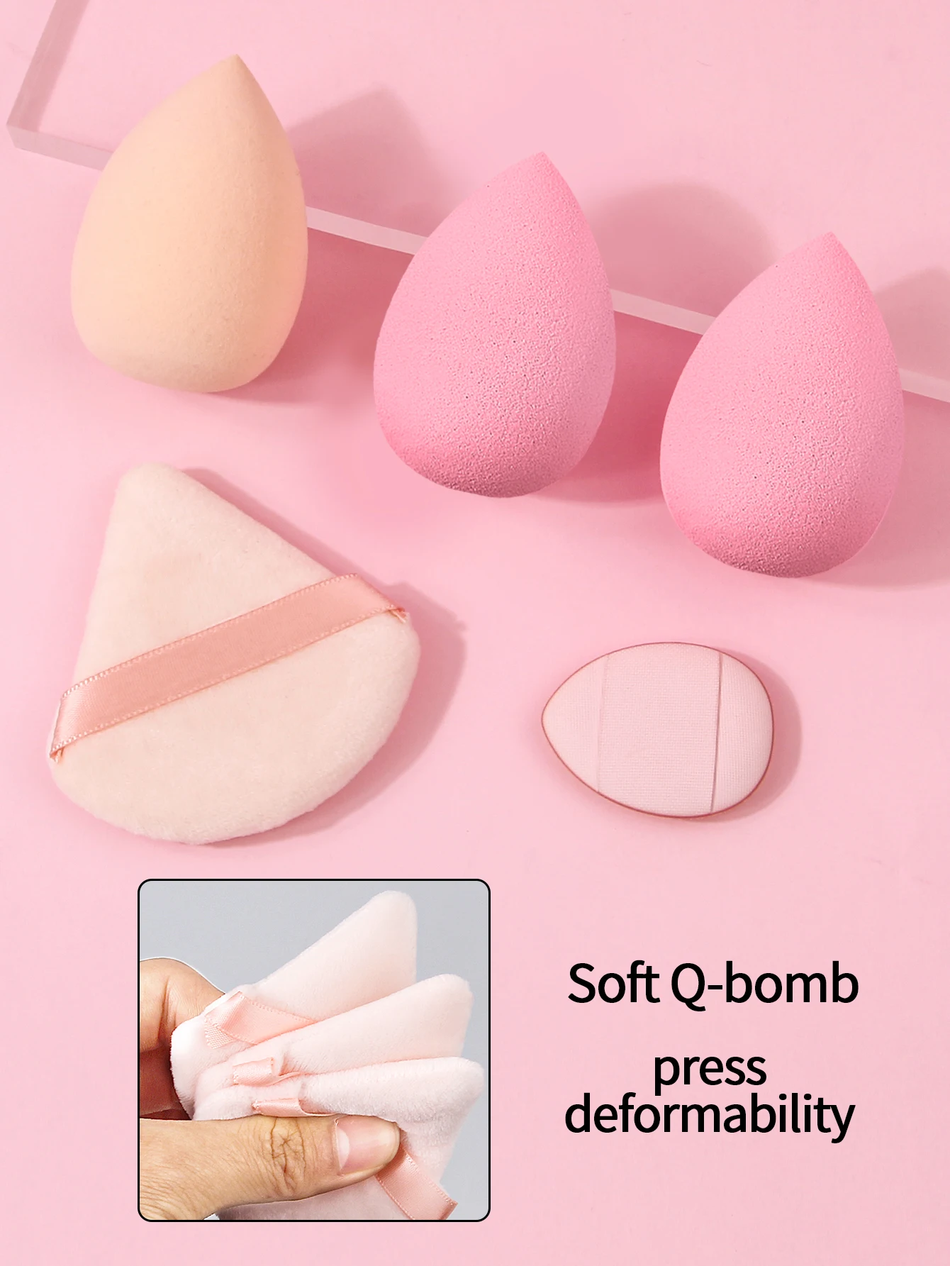 Ensemble de bouffées de poudre d'éponge de maquillage pour le visage, 15 pièces: œuf de beauté de poudre antiadhésif/bouffée de poudre triangulaire/Mini bouffée de poudre