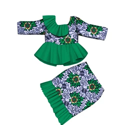 Orientar Dashiki African 2 Pieces Sets African Children Clothes for Girl Long Sleeves Tops Outfits Girls Skirts Suits WYT761