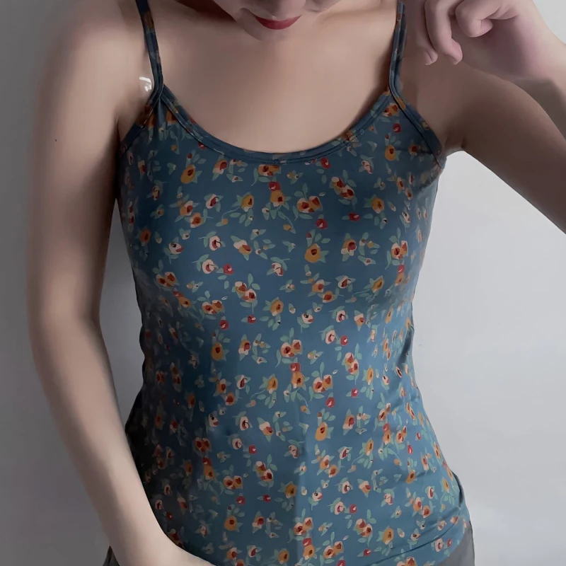 

Vintage Sexy Floral Tank Top Women Fashion Print O Neck Slim Fit Cropped Camisole Summer Sleeveless Strap Basic Female Tee New