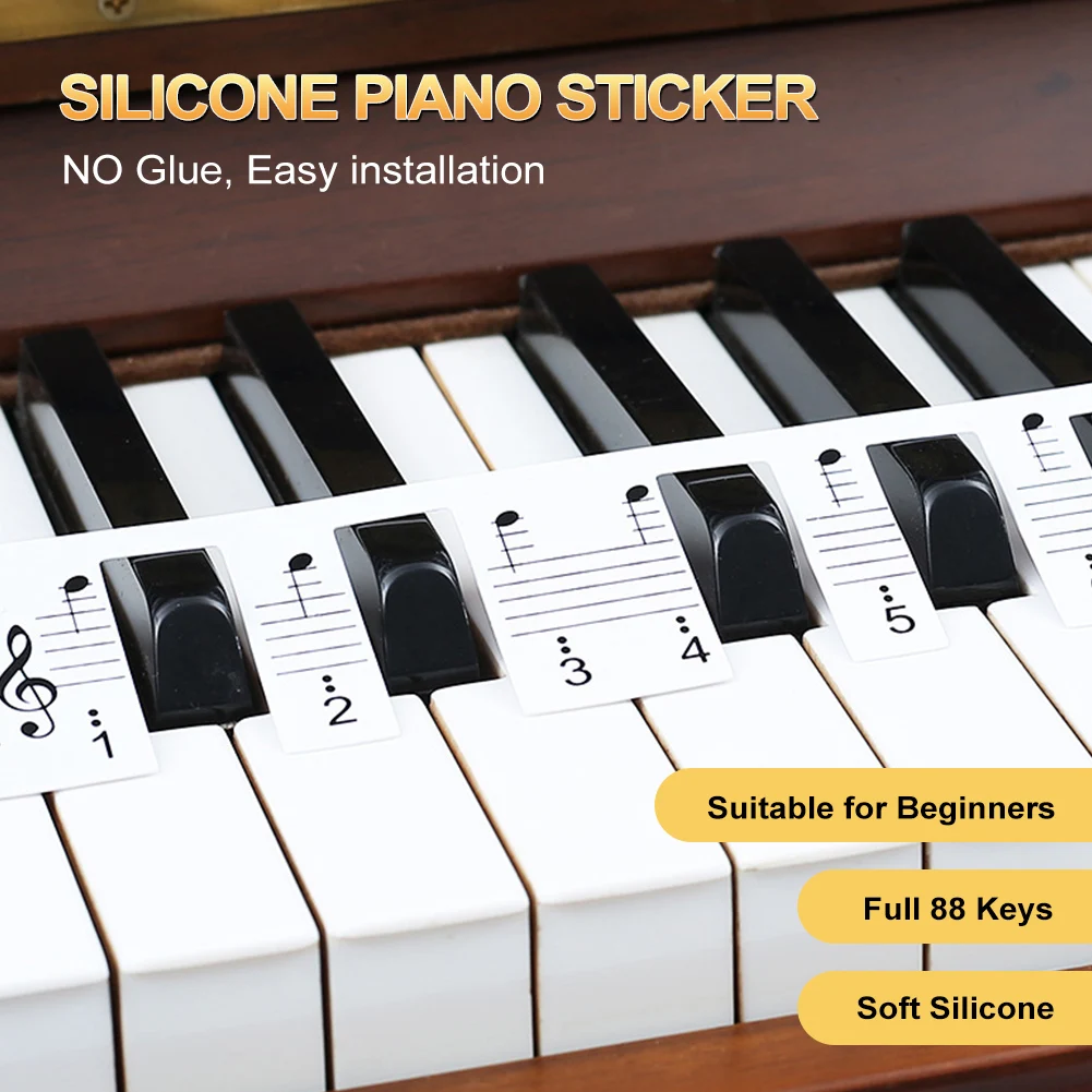 Removable Piano Key Stickers,61Keys 88 Keys Full-Size Piano Keyboard Sticker Rake Key Labels Overlay Reusable for Beginners Kids