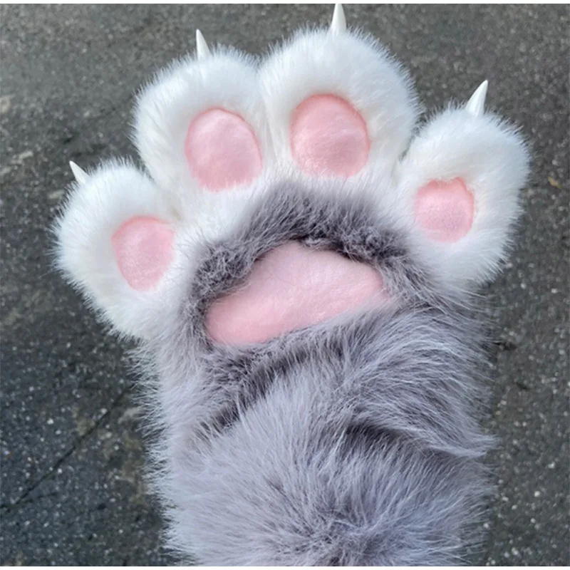 Plush Cosplay Paw Glove Thicken Squeaking Cat Claw Mittens Cartoon Animal Furry Tiger Paw Costume Halloween Anime Expo Gloves