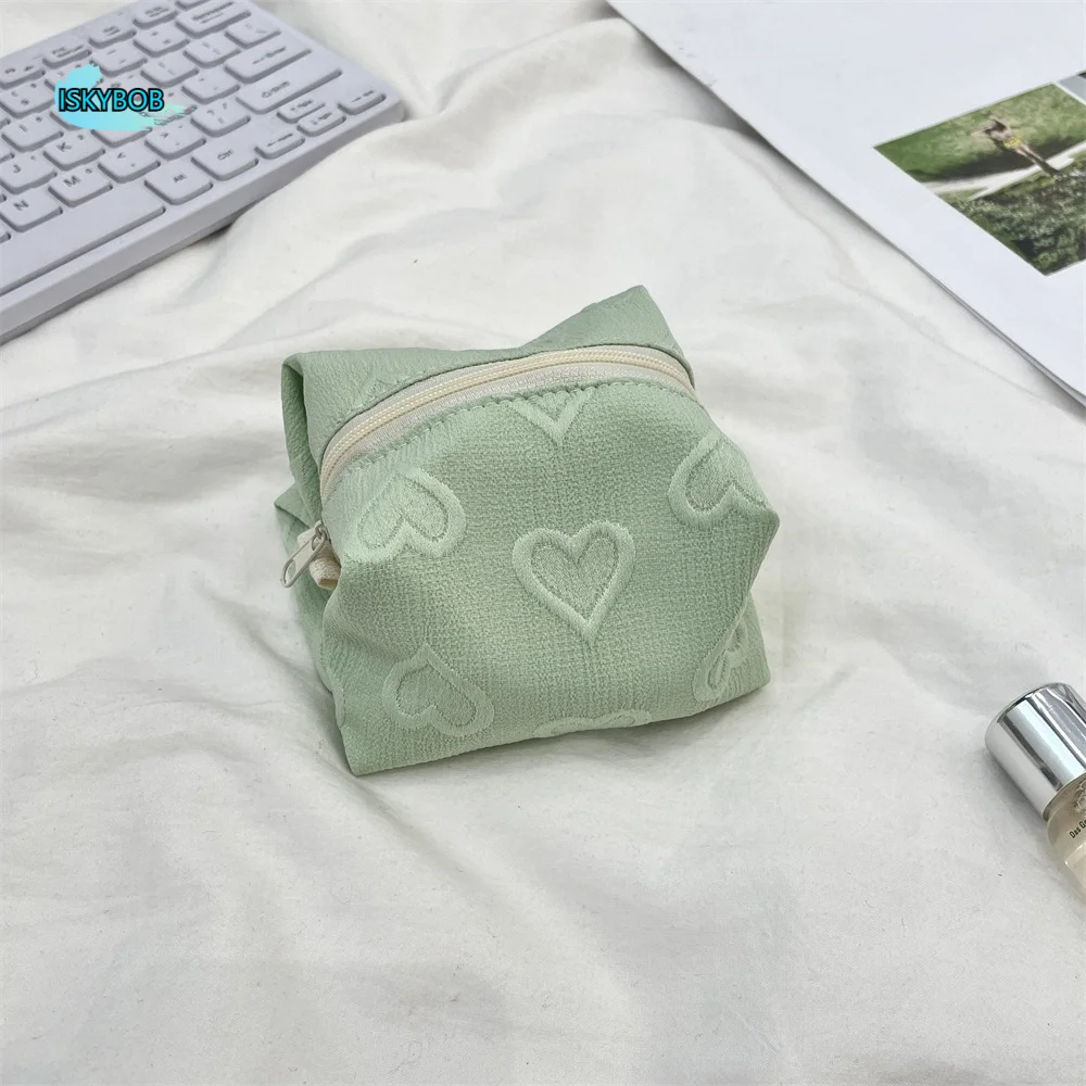 

Heart Embroidery Mini Cosmetic Bag Coin Purse Jewelry Packing Bag Small Makeup Bag Card Holder Multifuctional Lipstick Bag