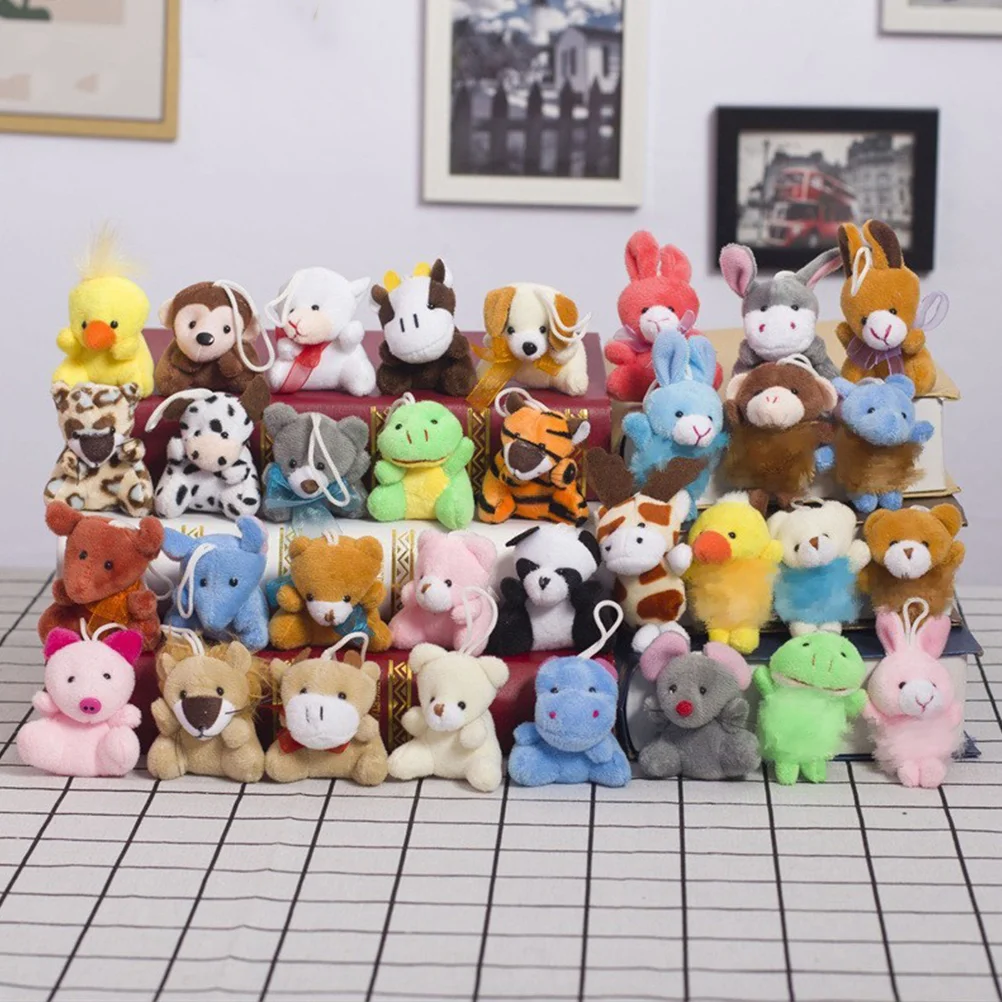 12 Pcs Plush Toy Pendant Hanging Keychain Jungle Animal Ring for Car Stuffed Ornament Backpack Mini