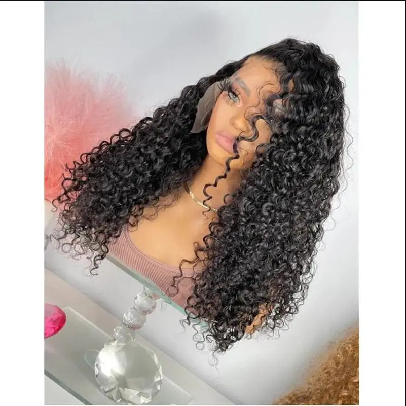 PrePlucked Natural Black 26" 180 Density Kinky Curly Lace Front Wig For Black Women With Baby Hair Lace Frontal Wigs Daily Wig