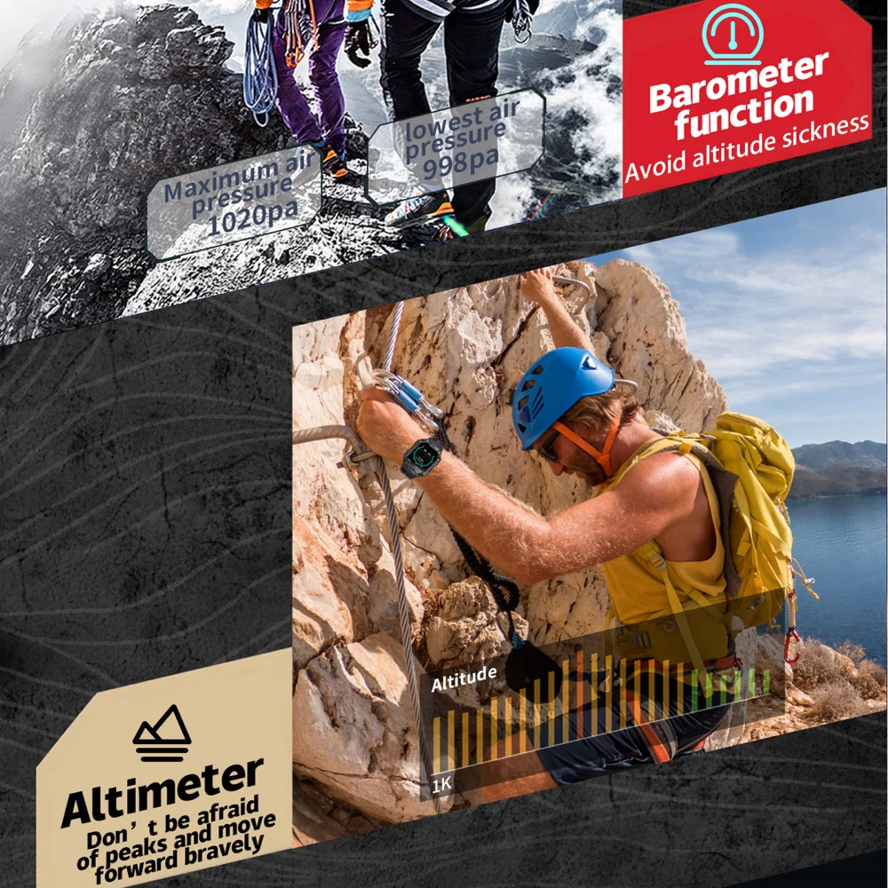 Мужские Смарт-часы с компасом, фонариком и Пульсометром