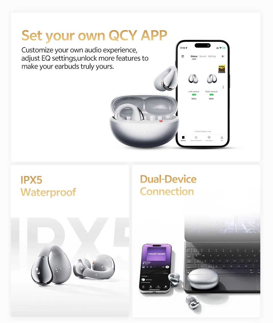 QCY Crossky C30S Ohrclip, kabellose Bluetooth 6.0-Kopfhörer, hochauflösende LDAC-Ohrhörer mit offenem Ohr, Clip-On-Sportkopfhörer, 40 Stunden – Detail 12