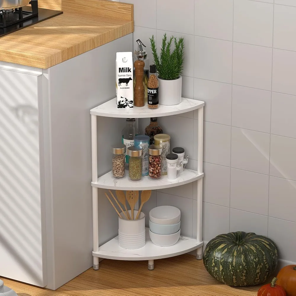 

Corner table with 3 levels of corner shelves, kitchen shelf organizer, small corner shelf for kitchen organization and storage