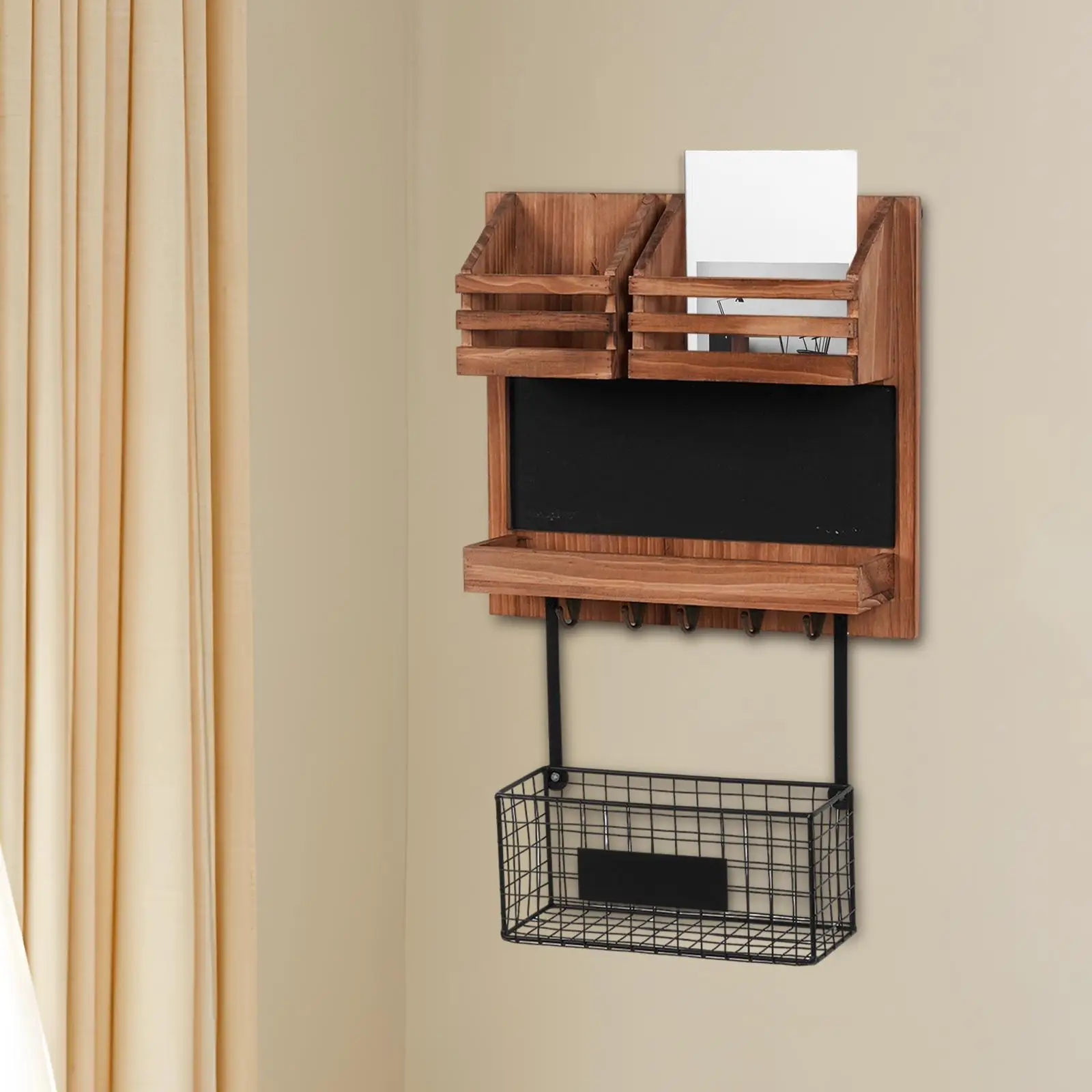 

Wall Mail Organizer, Rustic Wood Sturdy Includes Letter Holder and Hooks, Key Holder with Shelf, for Home Entryway Decoration