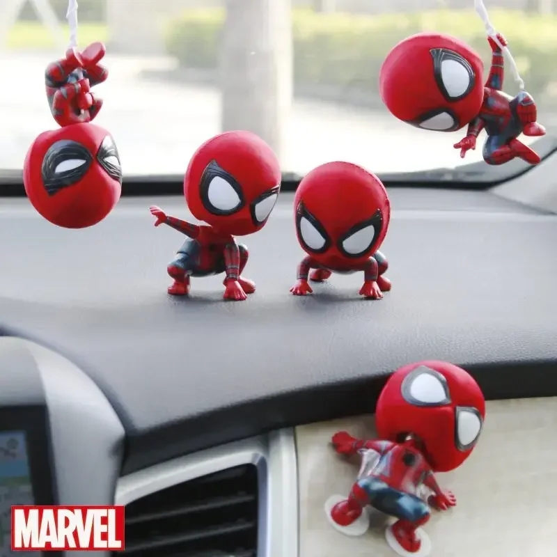 Marvel Spiderman Action Figure Q Version Kawaii Desktop Ornaments Bobblehead Car Decor Wall Hanging Gifts For Child