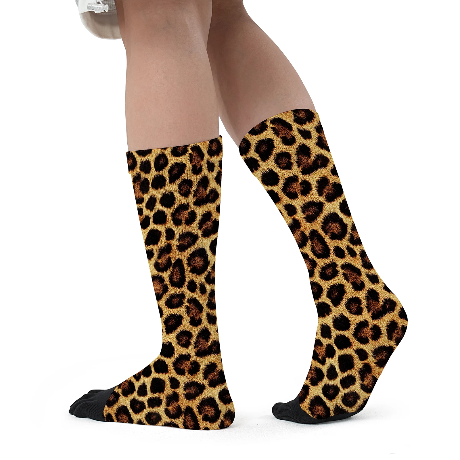 1 pair of leopard fur print personality mid-tube sports fashion five-finger socks holiday themed party without deformation