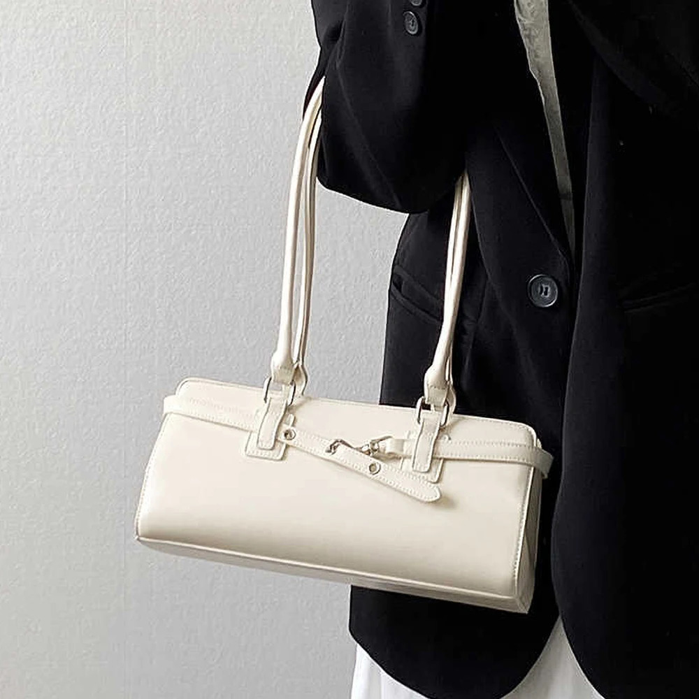 

Simple White Underarm Bag Korean Women Fashion Versatile Party Handbags Texture Solid Color PU Shoulder Bags Trend