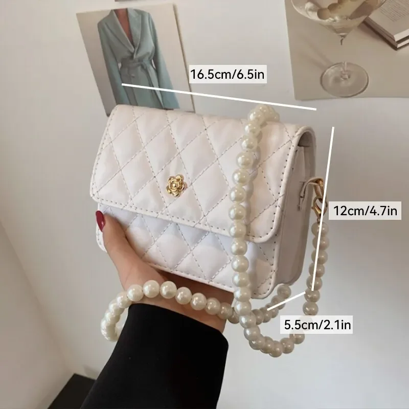 Female New Tide Spring Summer Texture Satchel Popular Temperament Ringer Pearl Chain Crossbody Bag