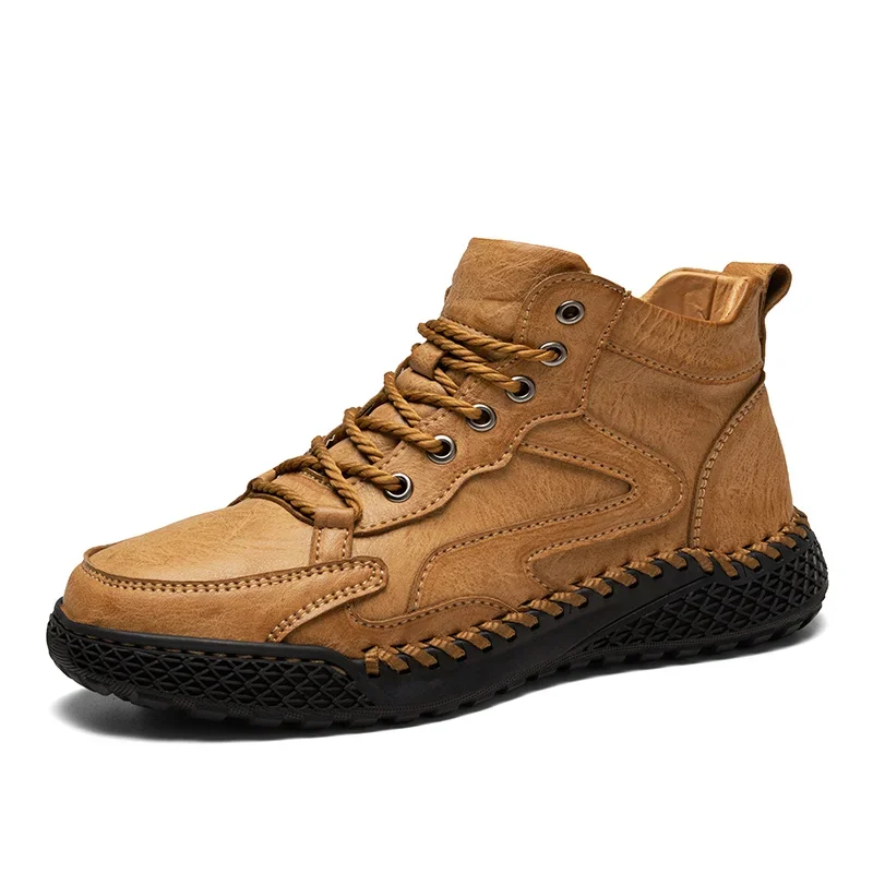 Outdoor Hiking Shoes for Men Autumn Winter Men Ankle Snow Boots Optional Plush Non-slip High Top Casual Shoes Sports Sneakers