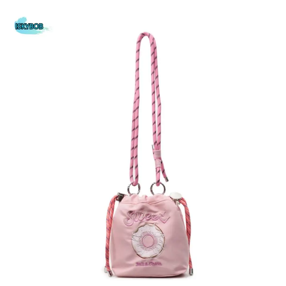 

Милая сумка-ведро на шнурке с вышивкой, плечевой ремень, сумка через плечо с вышивкой, милый узор в виде пончика