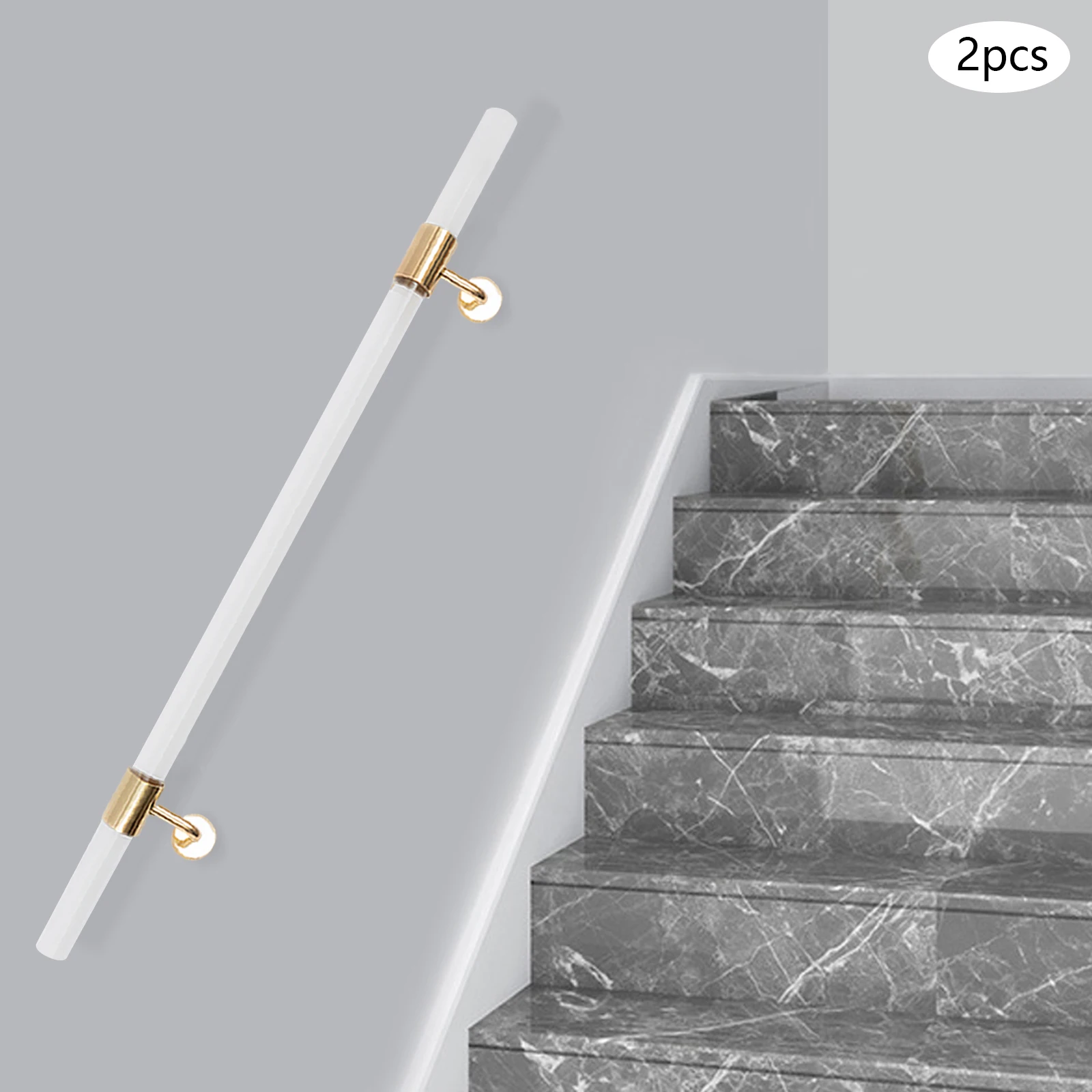 Durable Acrylic Handrail, Golden Stainless Steel Brackets, 176 lbs Capacity, Transparent Finish for Home Safety