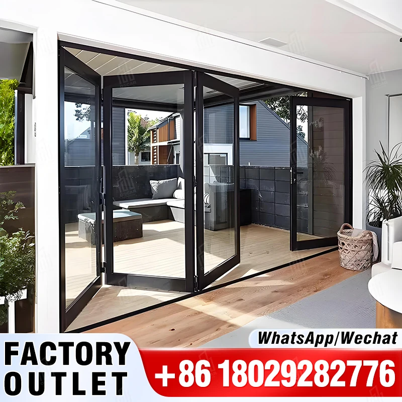 Customizable Glossy Veined White PVC Folding Door Oscaracso Aluminum Lock Modern Luxurious Sliding Open Style Home Hotel Villas