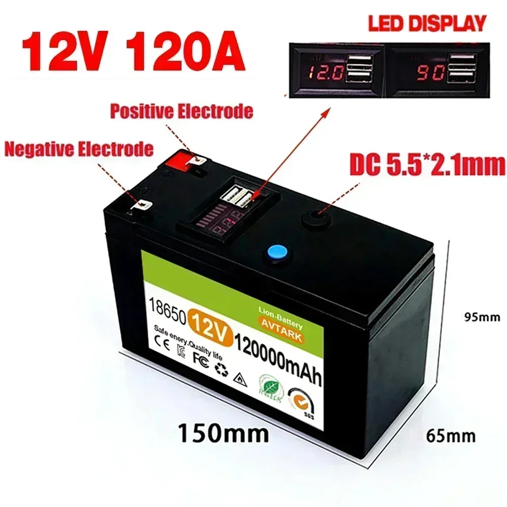 2025 Upgraded Li-Ion Lithium Battery 12V 150Ah Portable Rechargeable Battery Built-in 5V 2.1A Usb Power Display Port Charging