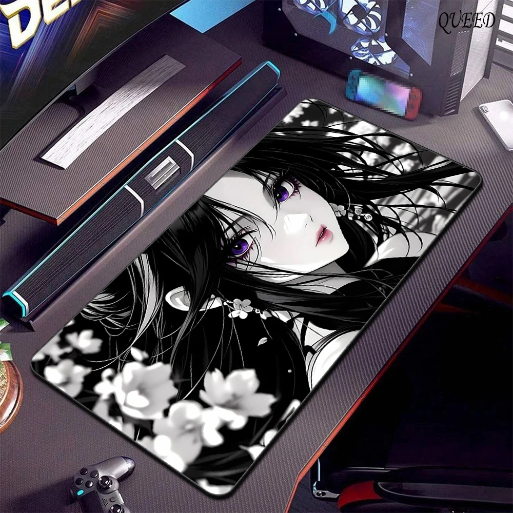 

Black White Anime Girl Mouse Pad Large Gaming Non-Slip Cool Mousepad Keyboard Pad Laptop Computer DeskMat Lock Edge Mouse Carpet