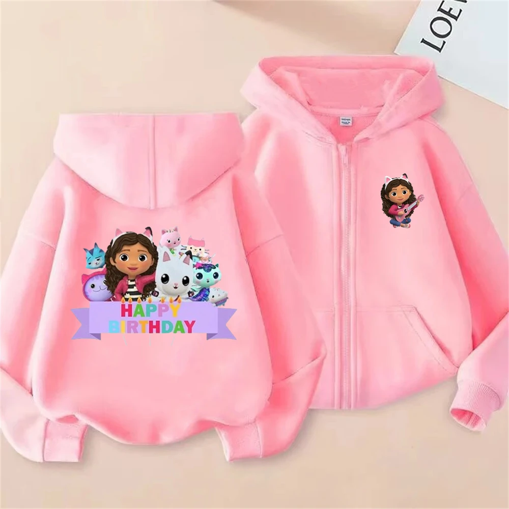 Kids Zipper style pink Hooded coat Gabbys Dollhouse birthday present Children 3-12 Year Toddle Sweatshirt tops Girls Clothing