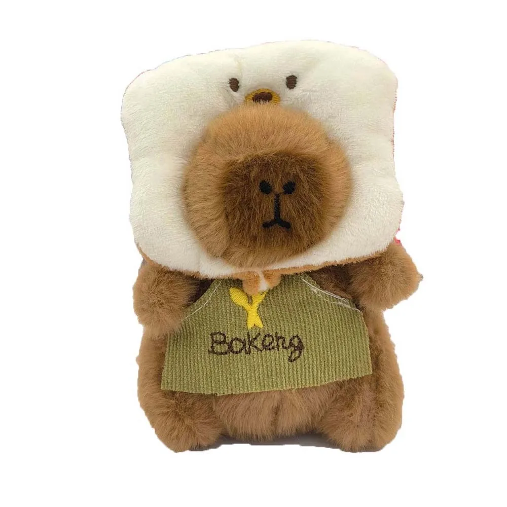 茶色の柔らかいベーキングカピバラキーホルダー、面白いパン、ドーナツ、動物ペンダント、毛皮のような漫画のぬいぐるみキーホルダー、女の子向け