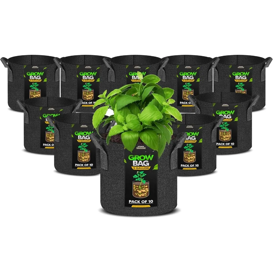 

10 Pack 5 Gallon Grow Bags 300G Thickened Nonwoven Plant Fabric Pots for Outdoor Grow Pots Garden Plant Bags Aeration Fabric Pl