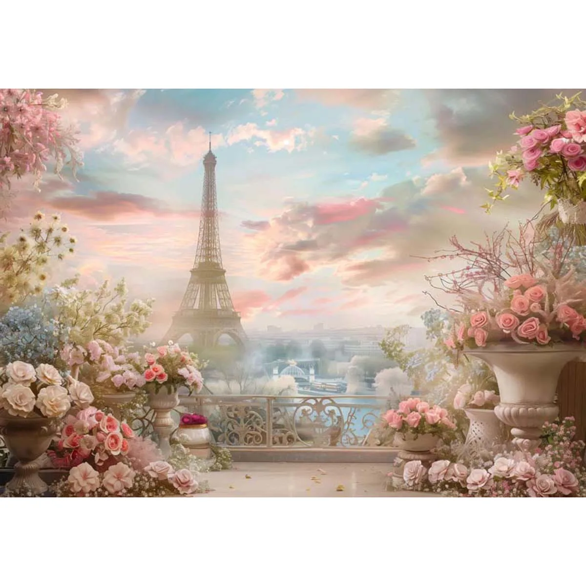 Allenjoy Romantic Spring Eiffel Tower Backdrop