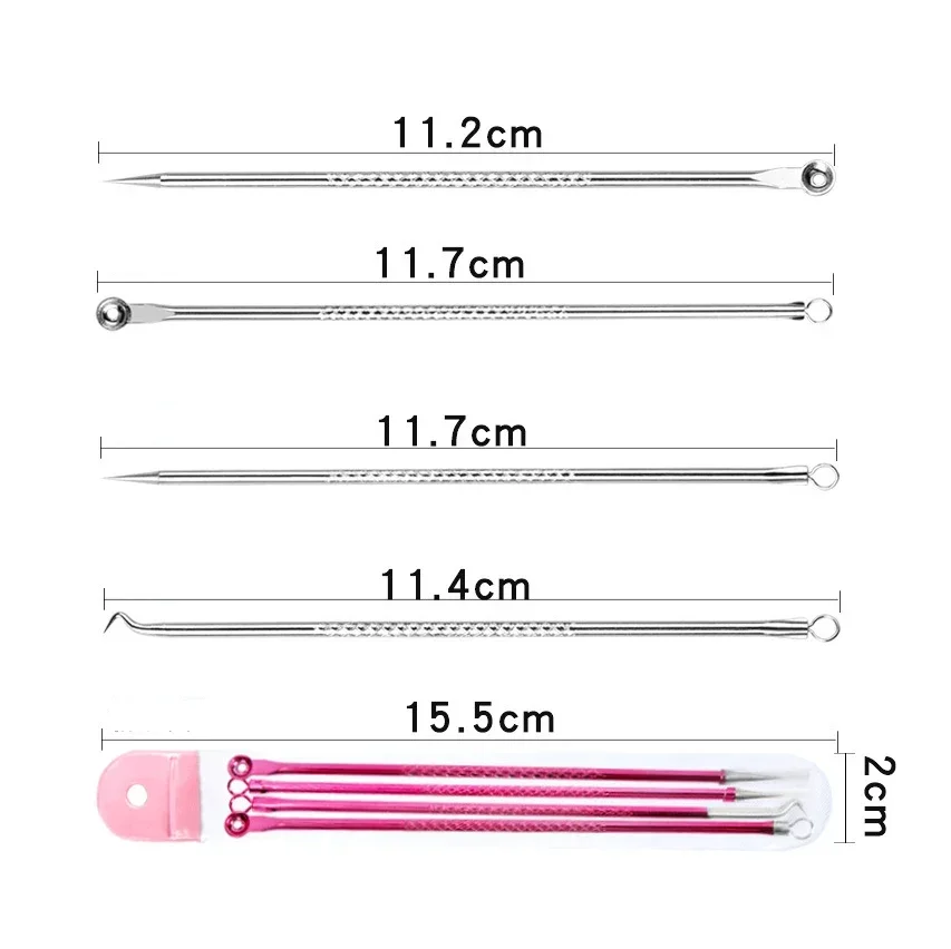 4pcs/Set Spot Pimple Blemish Remover Pore Cleanser Needle Black Skin Care Acne Blackhead Comedone Women Beauty Acne Treatment