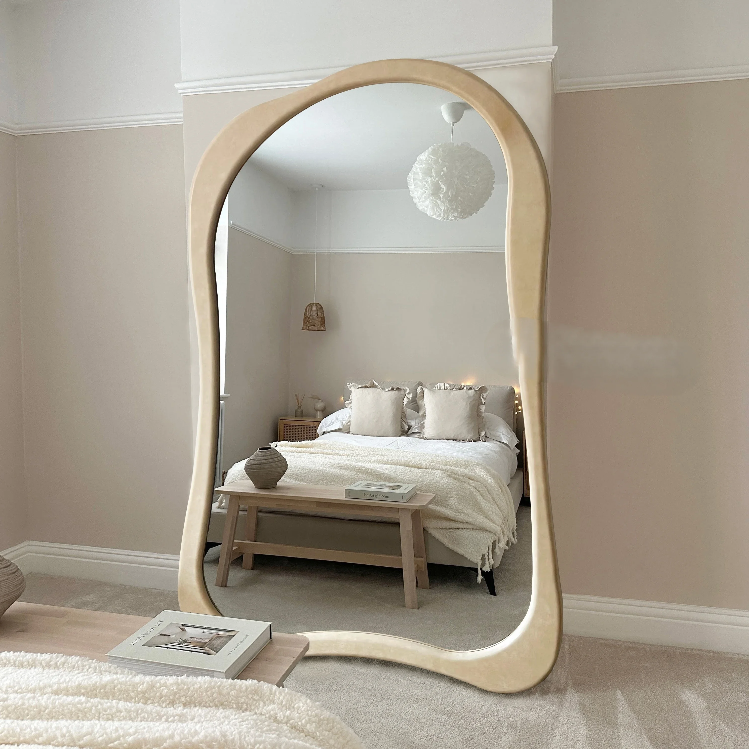 French Large Irregular Wave Mirror | Wooden Framed Mirrors for Bedrooms and Hotels view 3