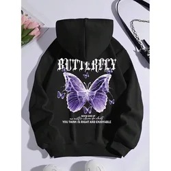 Beautiful Purple Butterfly Sweatshirt Women Fleece High Quality Hooded Simple Casual Hoodies Autumn Loose Oversized Streetwear