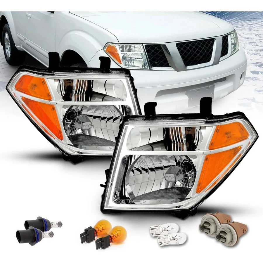 مجموعة مصابيح أمامية هالوجين SUV بديلة من الكروم لسيارة 20052008 Frontier و 20052007 Pathfinder كاملة للسائق والركاب