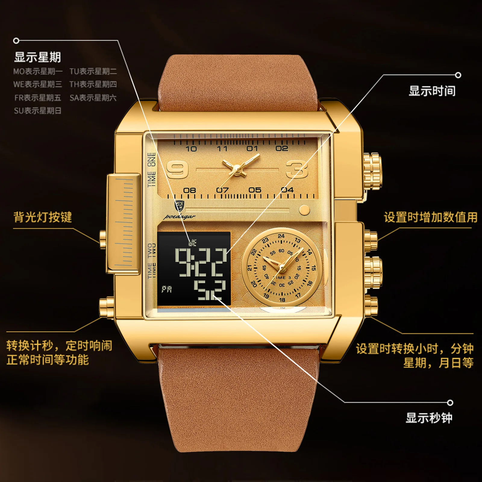 Fashion Man Wristwatch Waterproof Luminous Date Week Men Watch Digital Multifunction Luxury Quartz Men's Watches Reloj