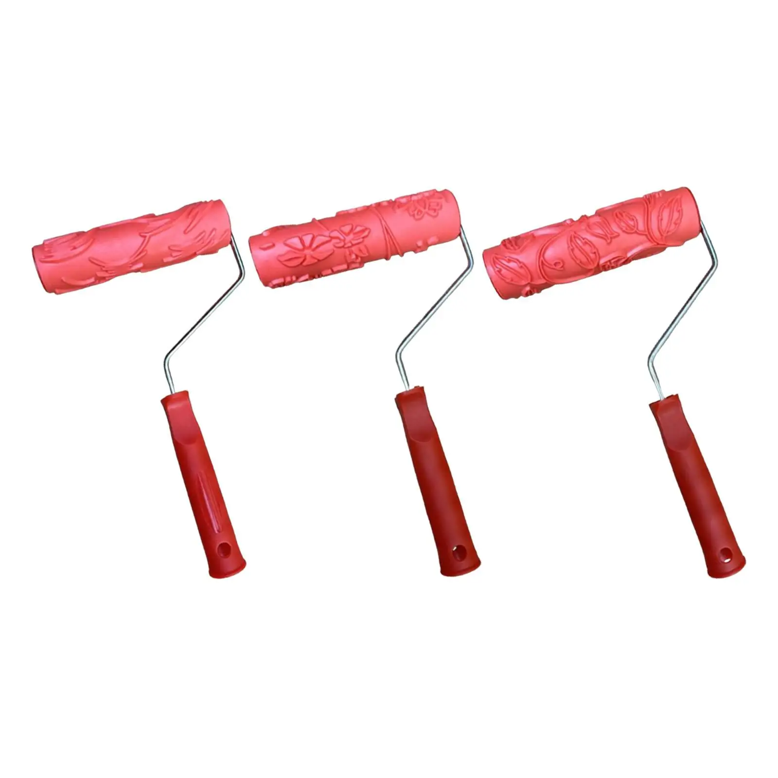 

7" DIY Embossing Patterned Paint Roller Replace Parts with PP Handle Decorative Tool for Home Finishing and Improvement Red