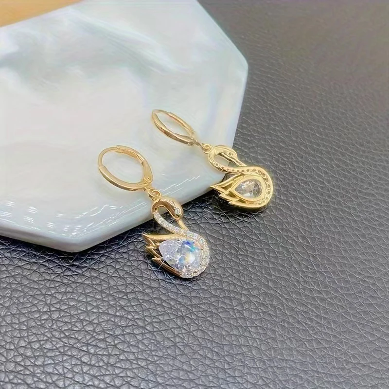 New Rhinestone Zircon Little Swan Pendant Gold Color Earrings for Women Fashion Elegant and Exquisite Ladies Party Trend Jewelry