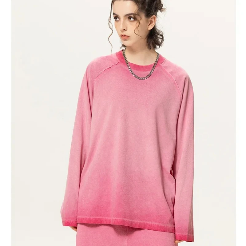 

Women'S Autumn New Arrival 100% Cotton Long Sleeve T-Shirt Vintage Washed Retro Solid Color Loose Fit Versatile Casual Top Tee