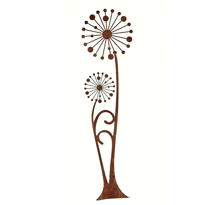 AS63-Decorative Rusty Dandelions Plant Stake Decorative Iron Artwork For Outdoor For Yards And Lawns