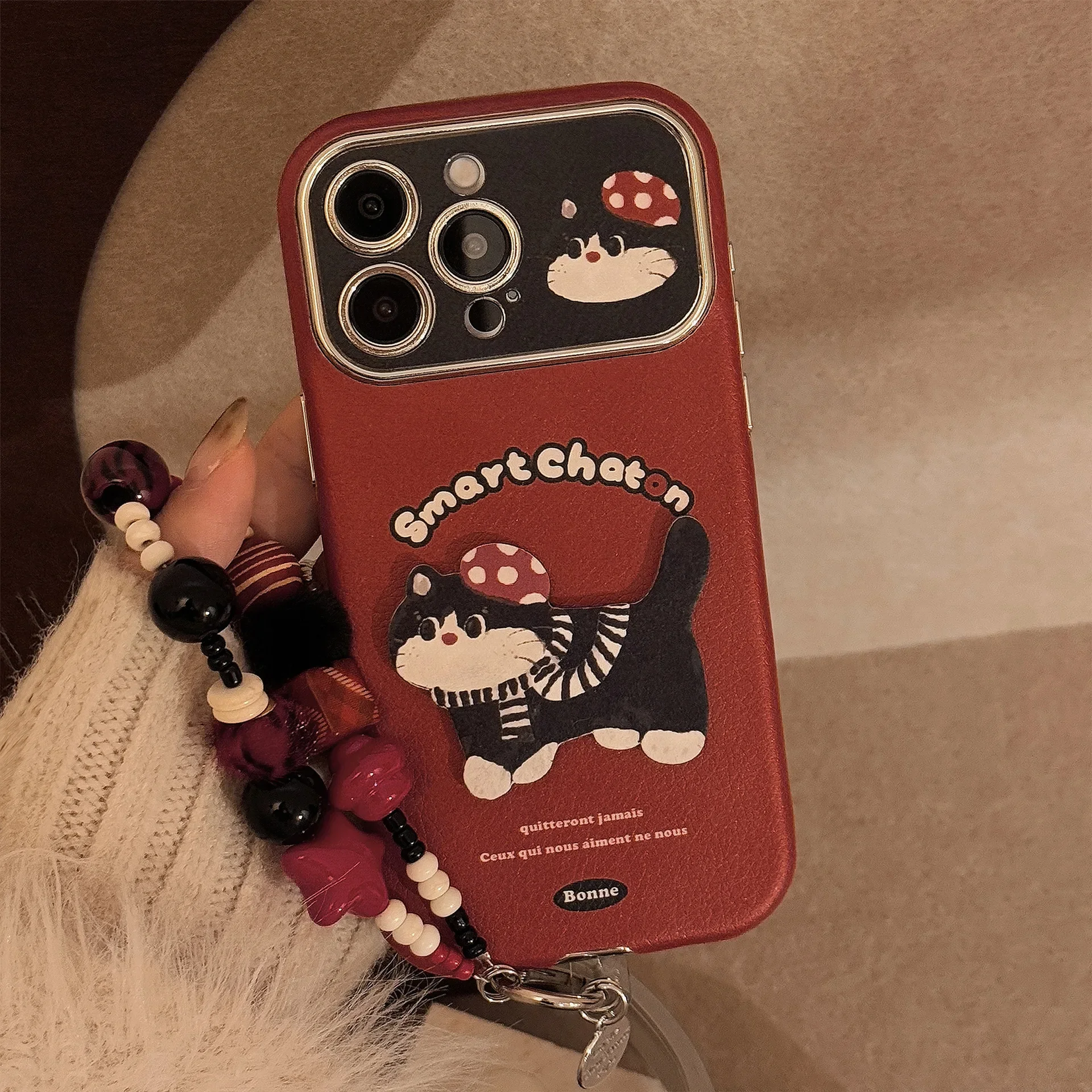 겨울 스카프 고양이 고양이 도금 가죽 전화 케이스, 아이폰 16, 15, 14, 13, 12 프로 맥스, 15, 16 플러스 케이스, 귀여운 럭셔리 만화 커버