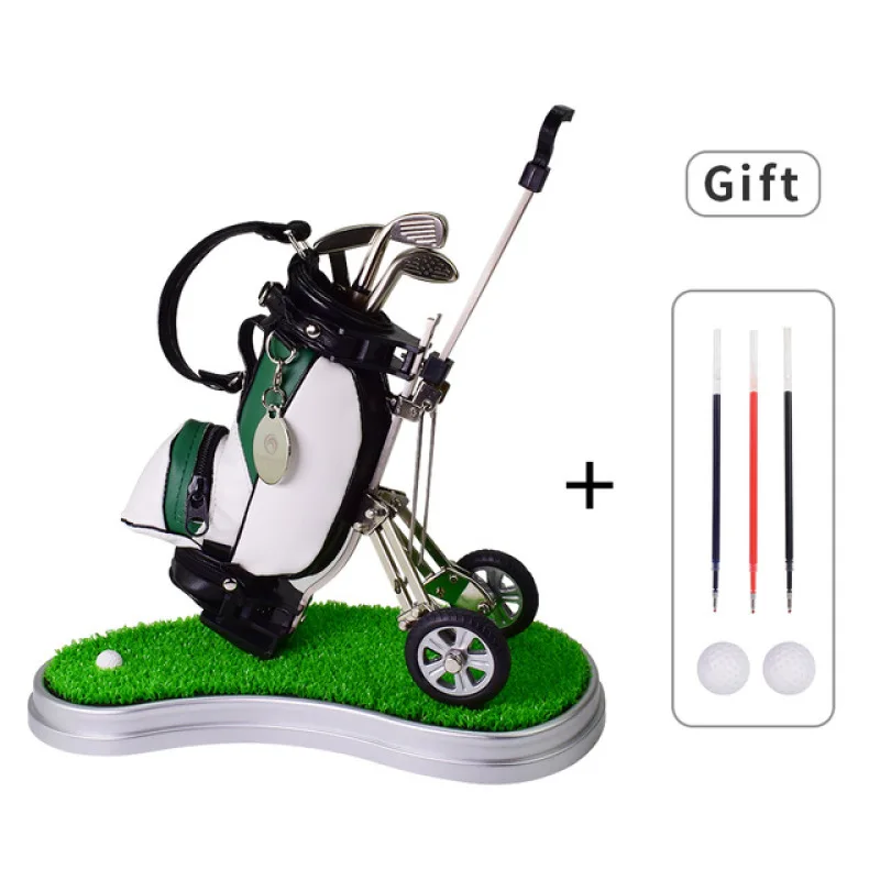 1 Set Golf Leather Pens Holder with Oval Lawn Base Unique Birthday Christmas Gift for Golfer Coworker Dad Desk Decoration