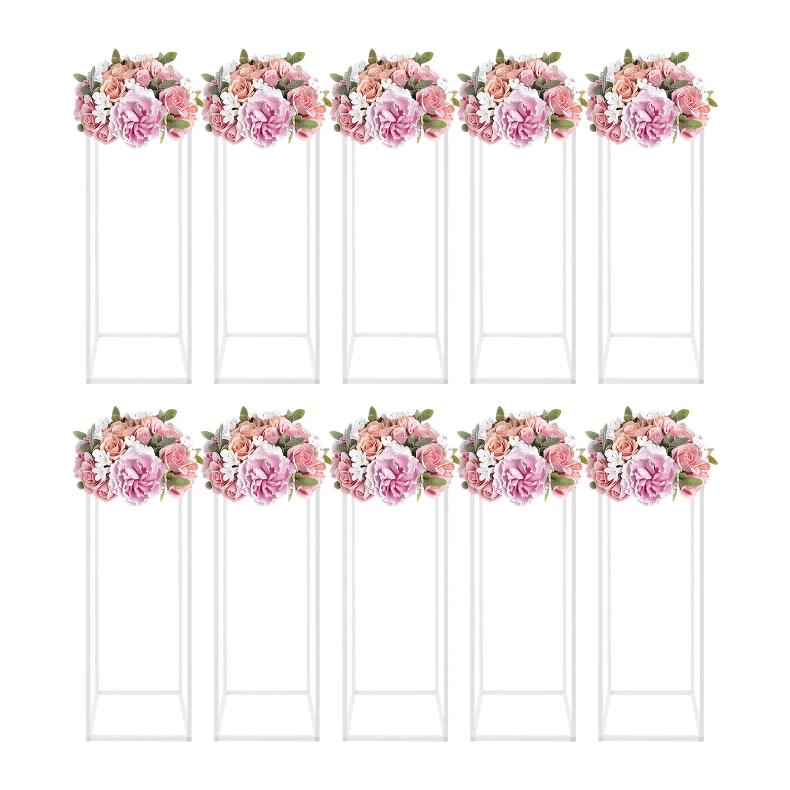 

10Pcs White Metal Flower Stand Wedding Table Centerpieces Decor Rectangle Wedding Flower Stand Rectangular Flower Display Stand